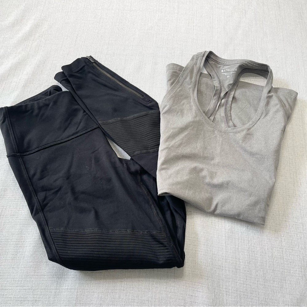 Athleta Motto Black Leggings and Gray Tank Top Activewear Bundle Size XS